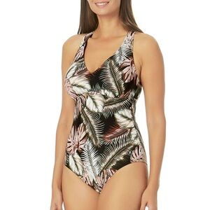 Hurley Scattered Palm Cross Back One Piece Swim Suit NWT